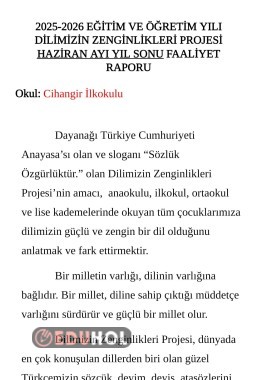 2025-2026 DİLİMİZİN ZENGİNLİKLERİ PROJESİ HAZİRAN AYI YIL SONU FAALİYET RAPORU