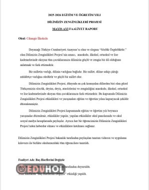 DİLİMİZİN ZENGİNLİKLERİ PROJESİ MAYIS AYI FAALİYET RAPORU