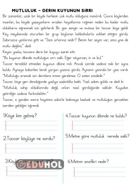 Mutluluk Temalı Okuma Anlama Metni - Değerler Eğitimi