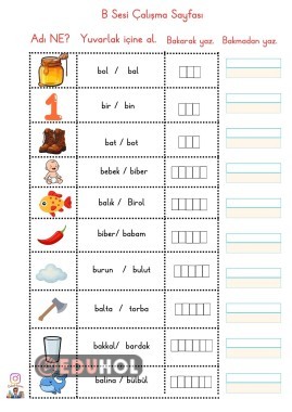 B HARFİ ÖNCE BAK,SEÇ,YAZ,BAKMADAN YAZ