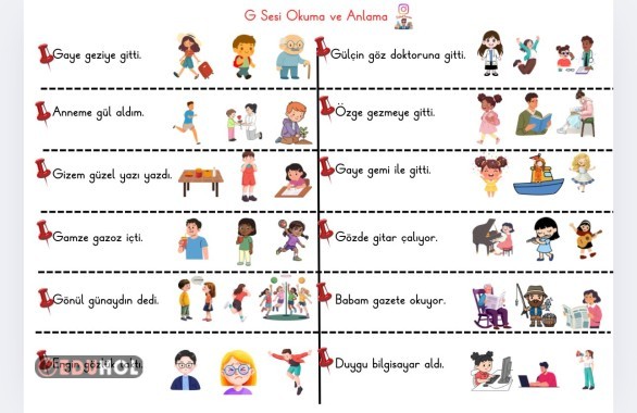 G Harfi Okuma Anlama Çalışması