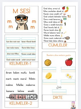 M Sesi Katlı Kitapçık kelime ve cümle