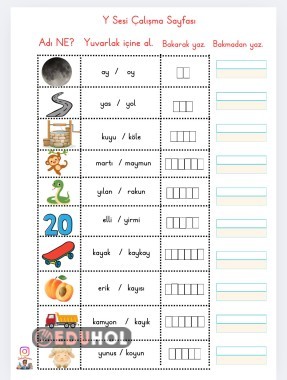 Y Sesi Düşün,Yuvarlak içine al, bakarak yaz,bakmadan yaz