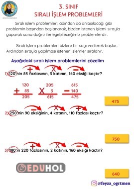 3. SINIF SIRALI İŞLEM PROBLEMLERİ