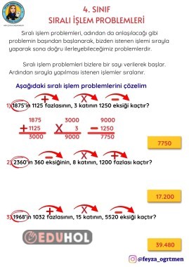 4. SINIF SIRALI İŞLEM PROBLEMLERİ