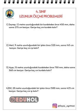 4. SINIF UZUNLUK ÖLÇME DÖNÜŞÜM PROBLEMLERİ (ÇÖZÜMLÜ)