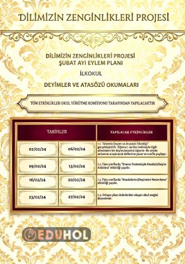 Dilimizin Zenginlikleri Projesi Şubat Ayı Faaliyet Planı