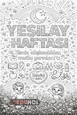 Yeşilay haftası için siyah beyaz pano çalışması 2×3 A4