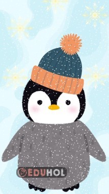 Penguen Mavi Turuncu Şapkalı Karne Kılıfı