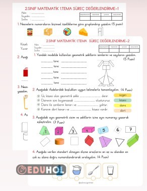 2.Sınıf Matematik 1.Tema Süreç Değerlendirme Çalışmaları ve Değerlendirme Formları