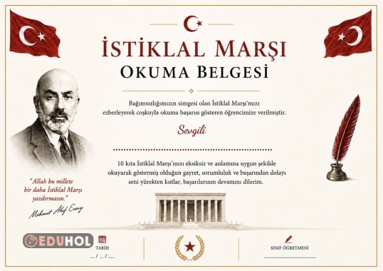 İSTİKLAL MARŞI OKUMA BELGESİ 🇹🇷