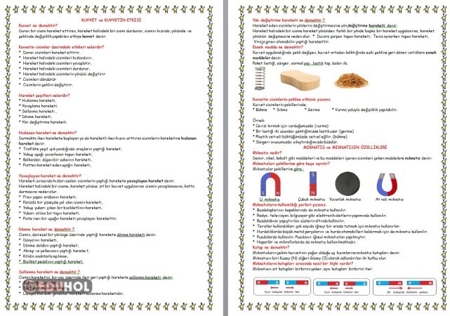 FEN BİLİMLERİ KUVVET ve KUVVETİN ETKİSİ KLASİK SORU CEVAPLARI