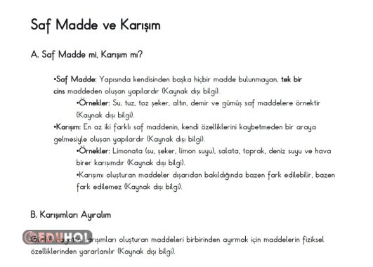 Saf Madde ve Karışım Konu Özeti