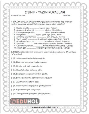 YAZIM KURALLARI - YANLIŞ YAZILAN KELİMELER ÇALIŞMA KAĞIDI