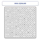 OKUL EŞYALARI KELİME BULMACA