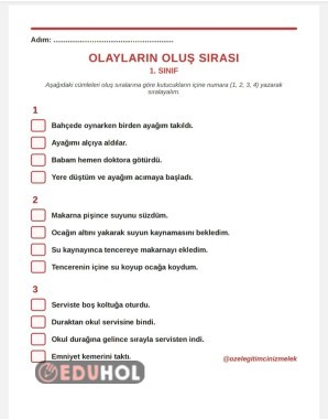 1. SINIF TÜRKÇE – OLAY SIRALAMASI