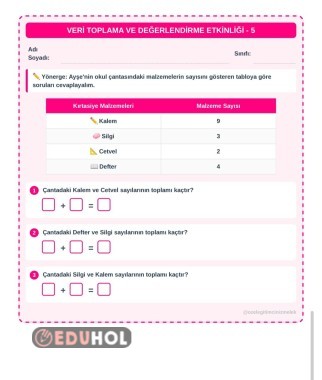 1. SINIF VERİ TOPLAMA ETKİNLİKLERİ 📊