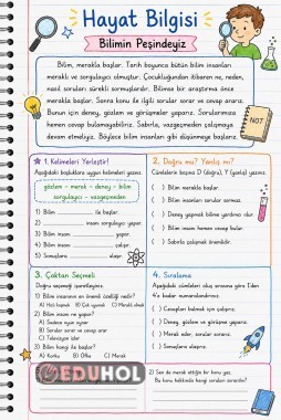 1 SINIF Bilimin Peşindeyiz defter notu ve çalışma sayfası
