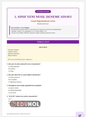 1 sınıf yeni nesil deneme