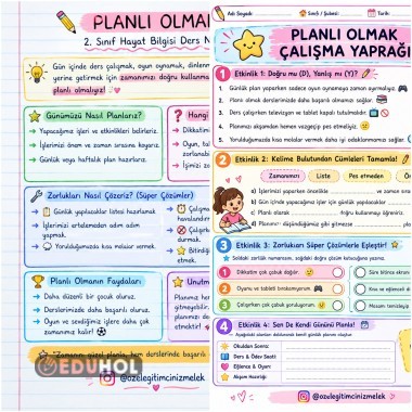 📚 2. Sınıf Hayat Bilgisi ⏰ Planlı Olmak  📖 İnteraktif Defter Notu 📝 Çalışma Kâğıdı
