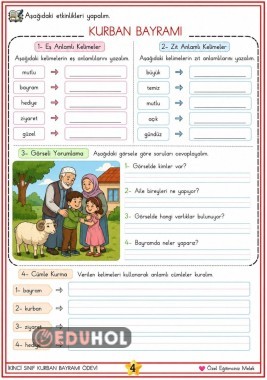 2. Sınıf Türkçe Kurban Temalı Çalışma Kağıdı