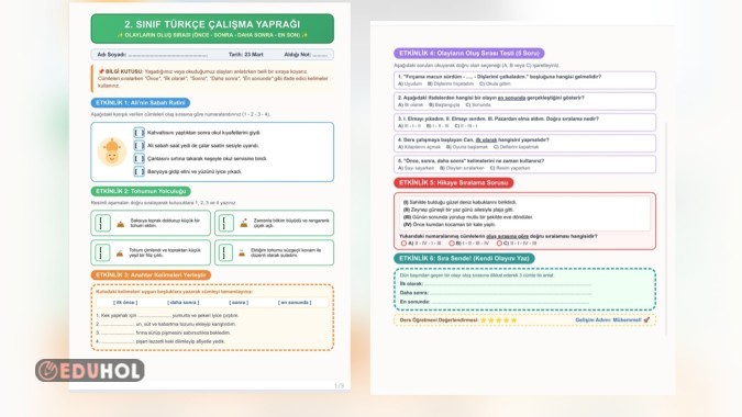 📚 2. Sınıf Türkçe – Olay Sıralama Çalışma Kağıdı