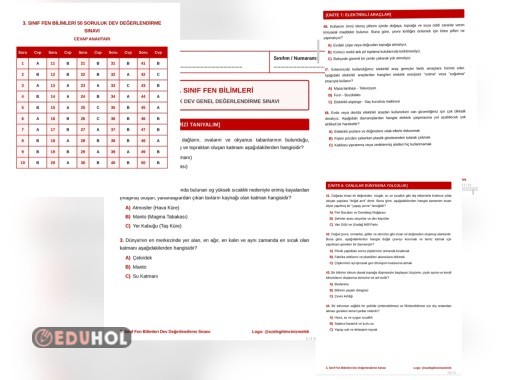 🔬 3. Sınıf Fen Bilimleri Genel Değerlendirme Testi (50 Soru – Cevap Anahtarlı)