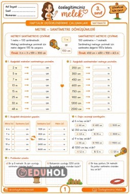 3. SINIF MATEMATİK METRE-SANTİMETRE DÖNÜŞÜMLERİ ÇALIŞMA KAĞIDI