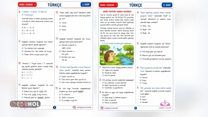 📚 3. SINIF TÜRKÇE DEĞERLENDİRME ÇALIŞMASI 📚