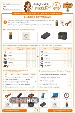 3.SINIF ELEKTİRİK KAYNAKLARI ÇALIŞMA SAYFASI