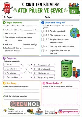3.Sınıf Fen Bilimleri – Atık Piller ve Çevre Çalışma Sayfası