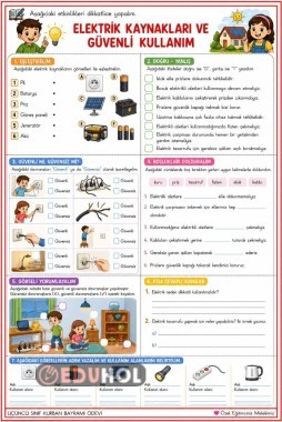 3.SINIF FEN BİLİMLERİ ELEKTİRİK KAYNAKLARI VE GÜVENLİ KULLANIMI ÇALIŞMA KAĞIDI