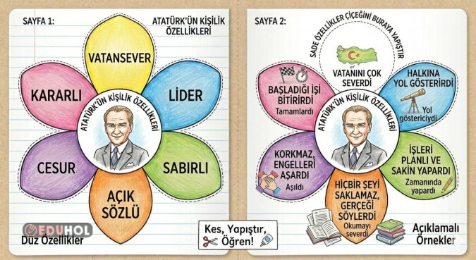 ATATÜRKÜN KİŞİLİK ÖZELLİĞİ İNTERAKTİF DEFTER NOTU İLE İLGİLİ ÇİÇEK GİBİ ETKİNLİK GELDİ