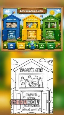 Destek için takip ❤️Geri Dönüşüm Evleri | Kes Yapıştır Boyama Etkinliği | Okul Panosu