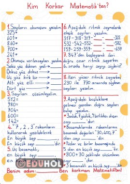 Kim Korkar Matematikten Kazanım Değerlendirme
