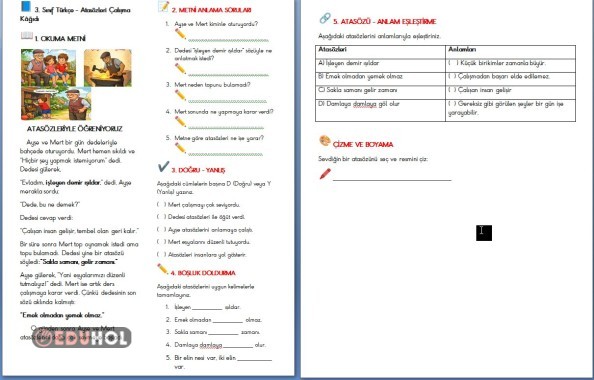 Atasözleri çalışma kağıdı