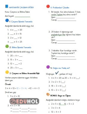 Çarpma ve bölme işlemi arasındaki ilişki
