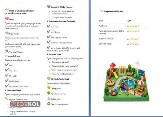 FEN BİLİMLERİ YAPAY ÇEVRE TASARLAR KAZANIMA UYGUN PROJE GÖREVİ