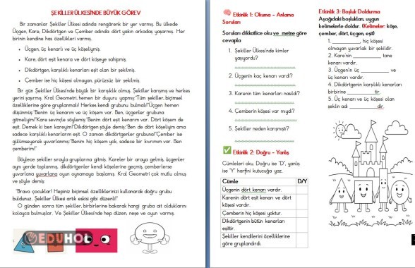 Geometrik şekillerle ilgili okuma anlama metni