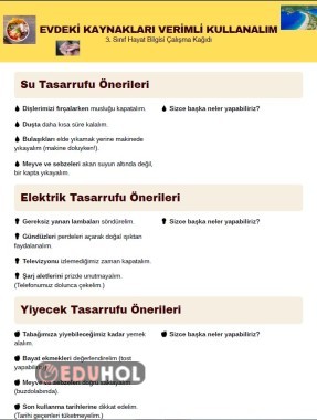 Hayat bilgisi evdeki kaynaklarımız çalışma kağıdı