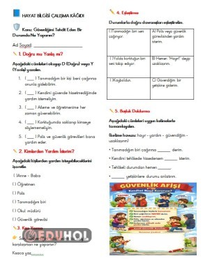 Hayat bilgisi Güvenliğimi Tehdit Eden Bir Durumda Ne Yaparım? çalışma kağıdı