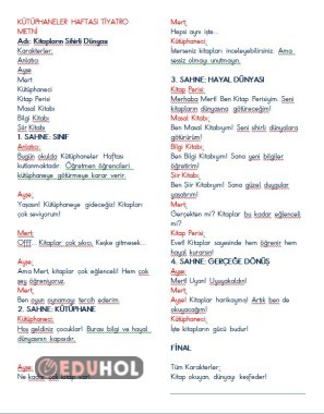 Kütüphaneler Haftası kısa tiyatro metni