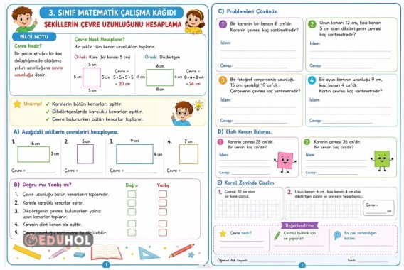 Matematik çevre hesaplama çalışma kağıdı