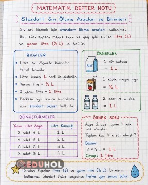 Matematik sıvıları ölçme defter notu