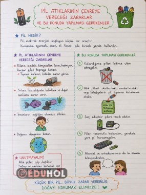 Pil atıklarının çevreye verdiği zararlar defter notu