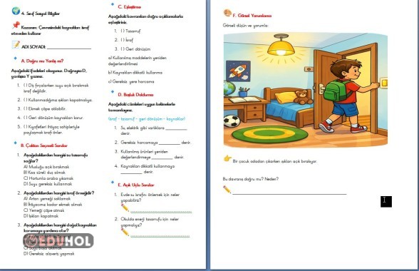 SOSYAL BİLGİLER KAYNAKLARI İSRAF ETMEDEN KULLANIR ÇALIŞMA KAĞIDI