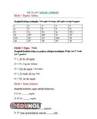 Tek ve Çift sayılar etkinliği