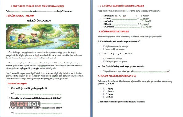 TÜRKÇE ÇEVRE GÜNÜ KONULU ÇALIŞMA KAĞIDI