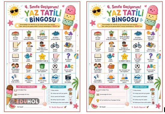 Yaz tatili için a5 boyutunda bingo görevetkinliği