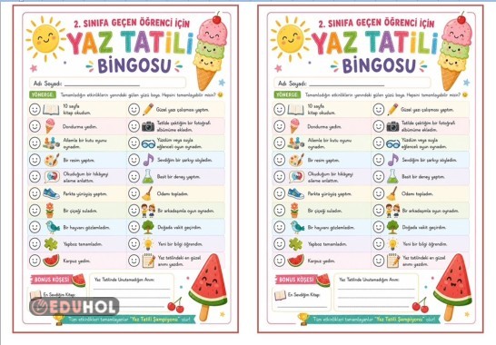 Yaz tatili için bingo etkinliği